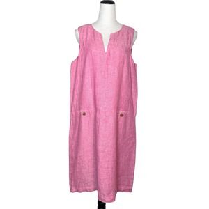 J. McLaughlin 100% Linen Sheath Shift Dress XL Pink Minimalist Quiet Luxury NEW